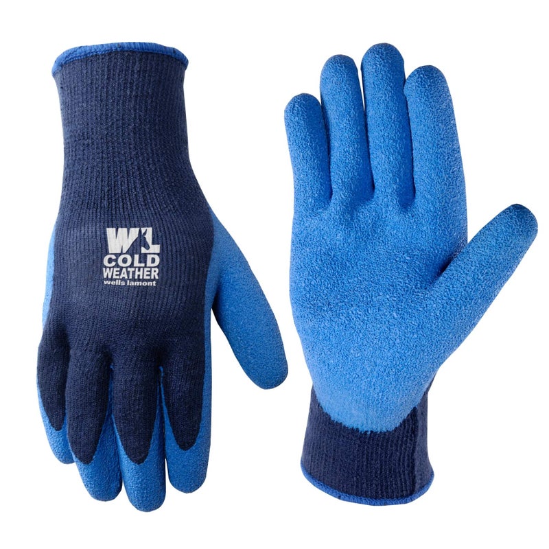 Wells Lamont Men's Latex-Coated Cold Weather Blue Winter Grip Work Gloves, Large (571L) - Image 1